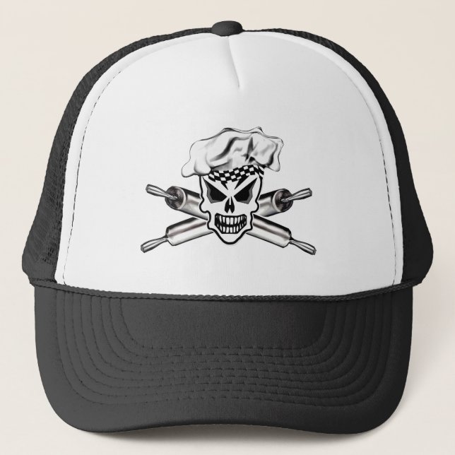 Chef Skull and Crossed Rolling Pins 2 Trucker Hat (Front)