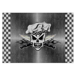 Chef Skull and Flaming Chef Knives 2 Cutting Board