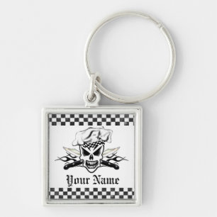Chef Skull and Flaming Chef Knives 2 Key Ring