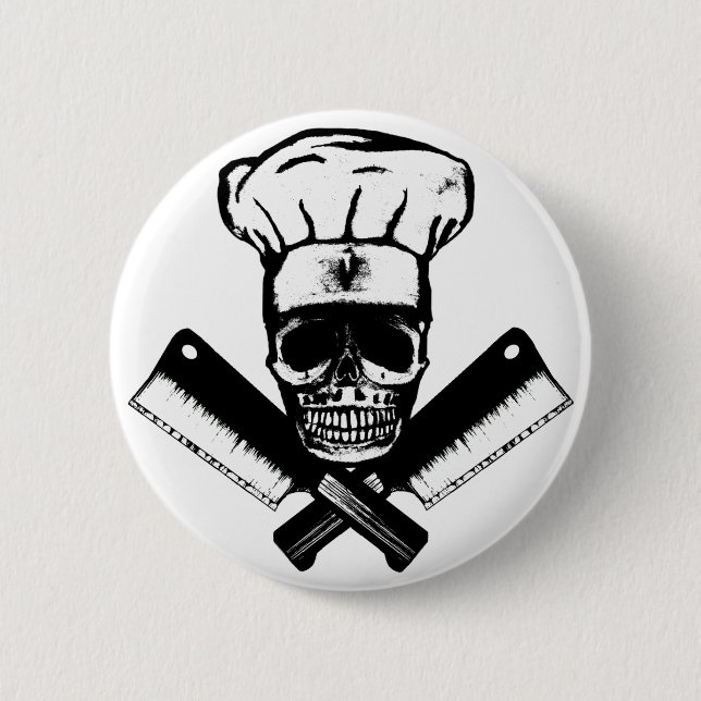 Chef Skull (B&W) 6 Cm Round Badge (Front)