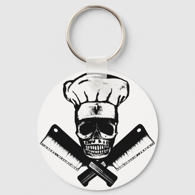 Chef Skull (B&W) Key Ring (Front)