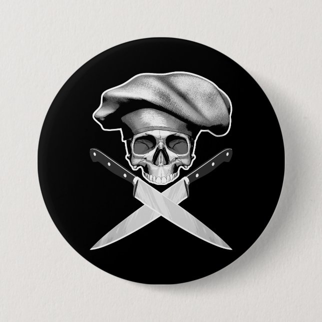 Chef Skull n Knives 7.5 Cm Round Badge (Front)
