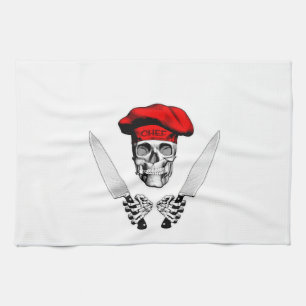 Chef Skull with Chef Knives Tea Towel