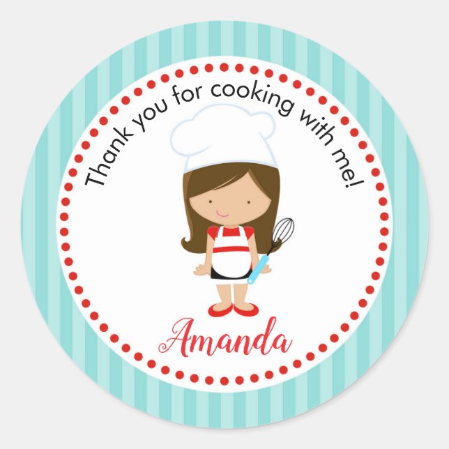 Chef Stickers (Teal Turquoise Red Girl Whisk) (Front)