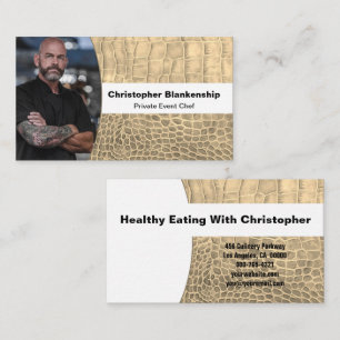 Chef Tan Faux Snake Skin Leather Custom Photo Business Card