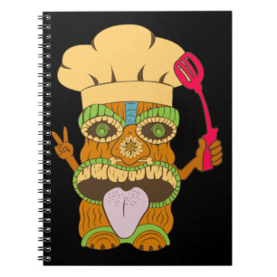 Chef Tiki Statue with Spatula, Funny Black Notebook