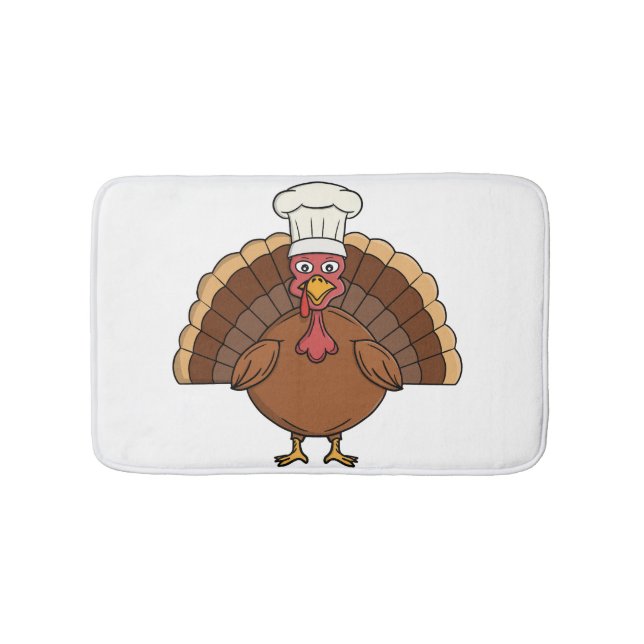 Chef Turkey Cartoon Thanksgiving Bath Mat (Front)