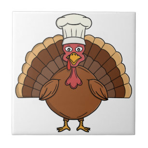Chef Turkey Cartoon Thanksgiving Ceramic Tile