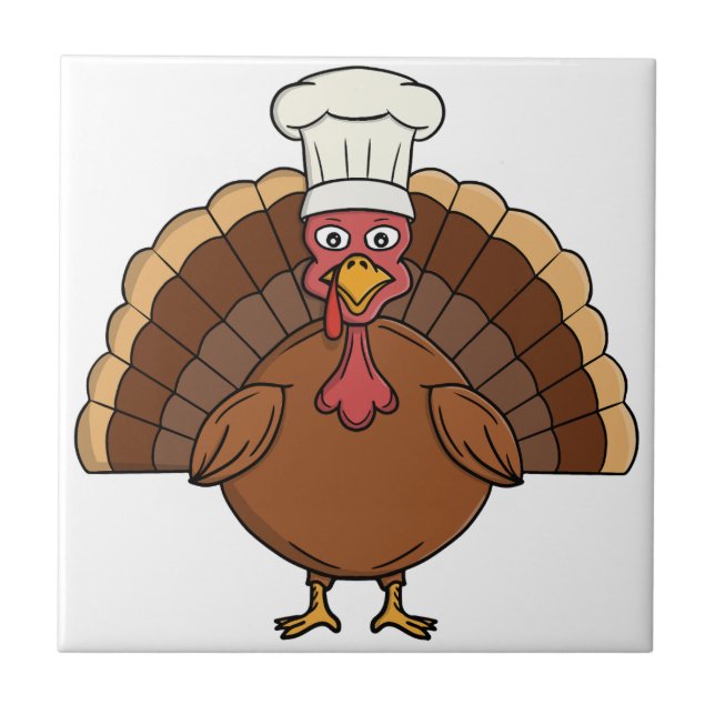 Chef Turkey Cartoon Thanksgiving Ceramic Tile (Front)