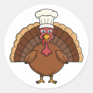Chef Turkey Cartoon Thanksgiving Classic Round Sticker