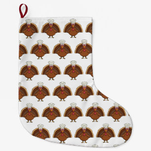 Chef Turkey Cartoon Thanksgiving Large Christmas Stocking