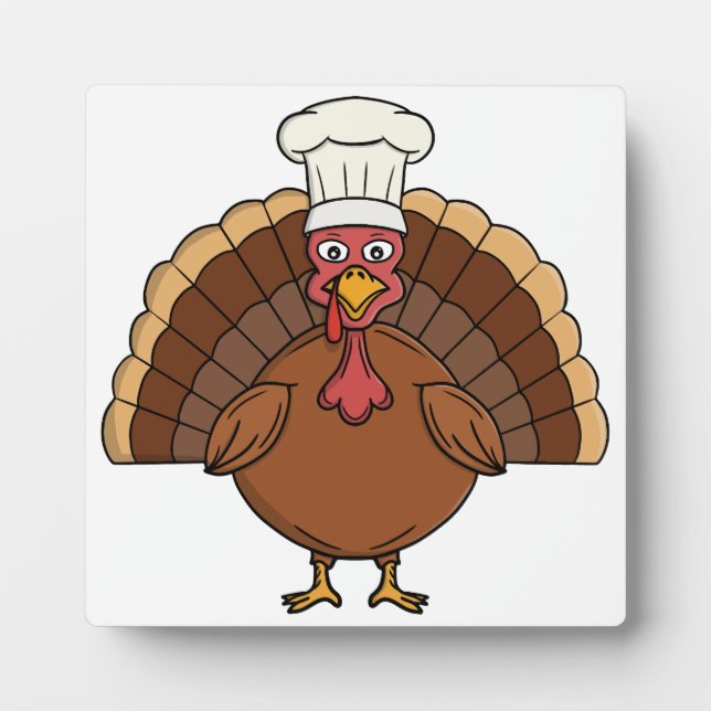 Chef Turkey Cartoon Thanksgiving Plaque (Front)