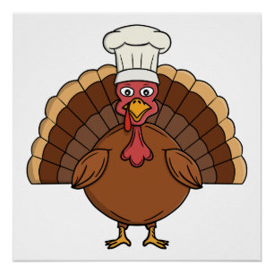 Chef Turkey Cartoon Thanksgiving Poster