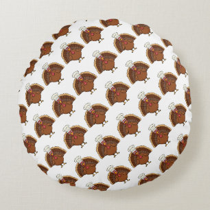 Chef Turkey Cartoon Thanksgiving Round Cushion