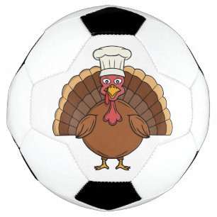 Chef Turkey Cartoon Thanksgiving Soccer Ball