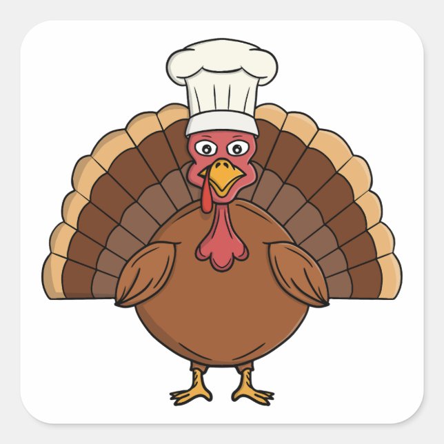 Chef Turkey Cartoon Thanksgiving Square Sticker (Front)
