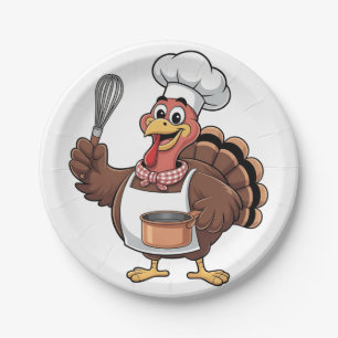 Chef Turkey Thanksgiving Cook Gobbler Paper Plate