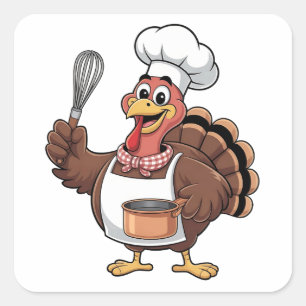 Chef Turkey Thanksgiving Cook Gobbler Square Sticker