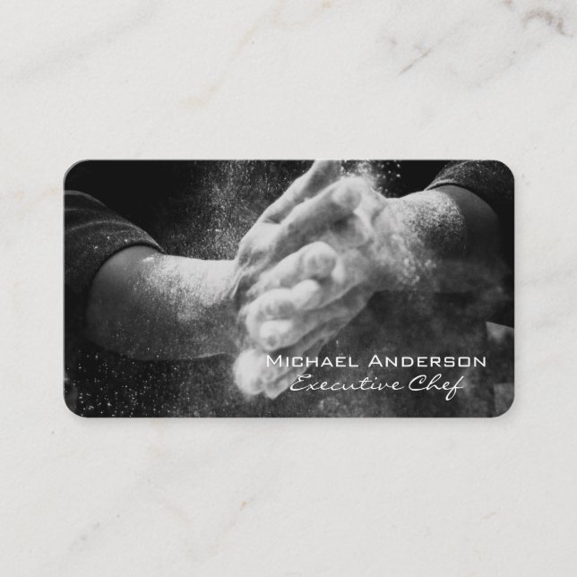 Chef using Flour | Restaurant Business Card (Front)