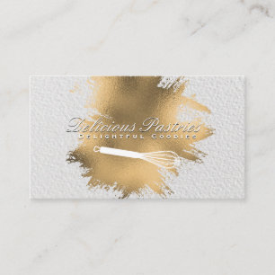 Chef Whisk Gold Foil Spatter White Texture Business Card