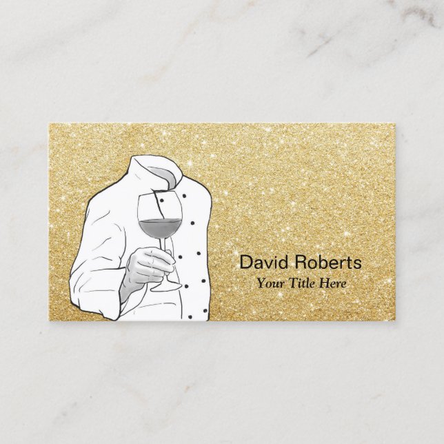 Chef Wine Sommelier Modern Gold Glitter Business Card (Front)