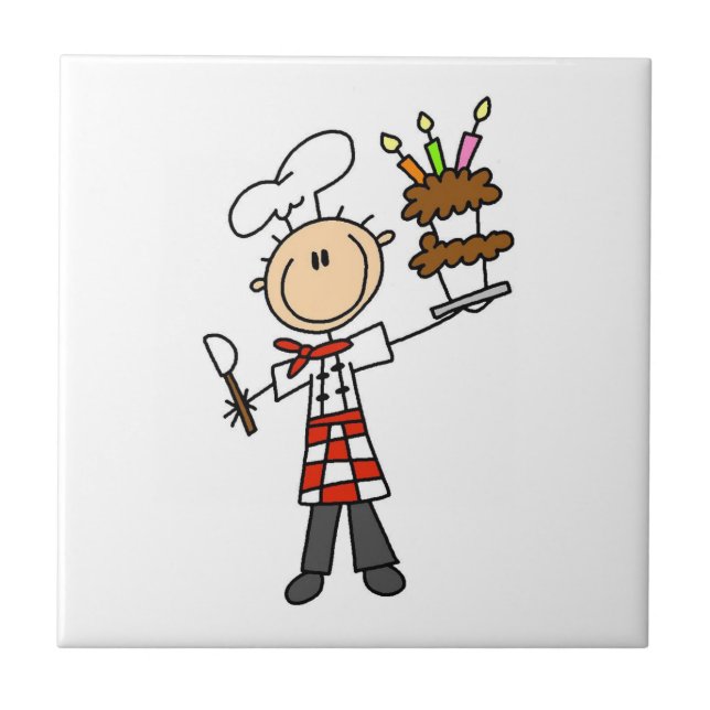 Chef With Birthday Cake Ceramic Tile (Front)