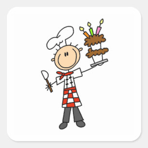 Chef With Birthday Cake Square Sticker