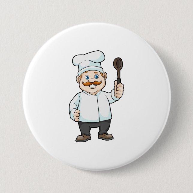 Chef with Chef's hat & Soup spoon 7.5 Cm Round Badge (Front)