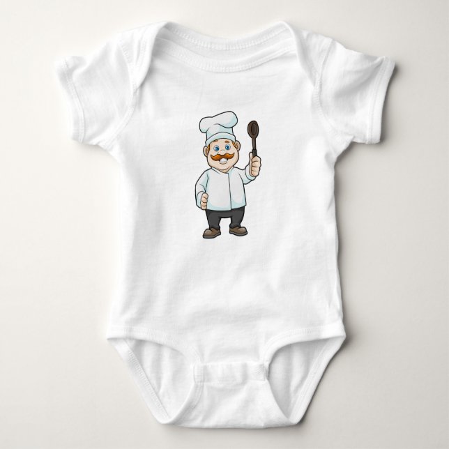 Chef with Chef's hat & Soup spoon Baby Bodysuit (Front)