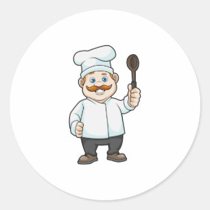 Chef with Chef's hat & Soup spoon Classic Round Sticker