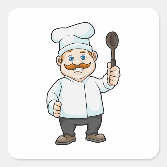 Chef with Chef's hat & Soup spoon Square Sticker (Front)