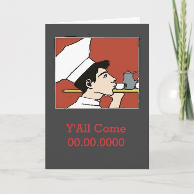 Chef with Coffee, add text Invitation (Front)