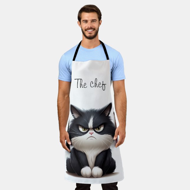 Chef with grumpy cat  apron (Worn)