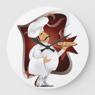 chef with pizza wallclock