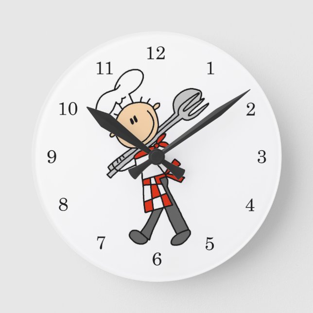 Chef With Salad Tongs Round Clock (Front)