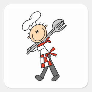 Chef With Salad Tongs Square Sticker