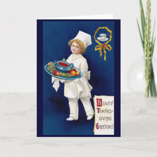 Chef with Tureen of Soup and Fruit Thanksgiving Holiday Card