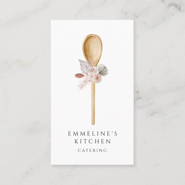 Chef Wooden Spoon With Floral Catering Business Card (Front)