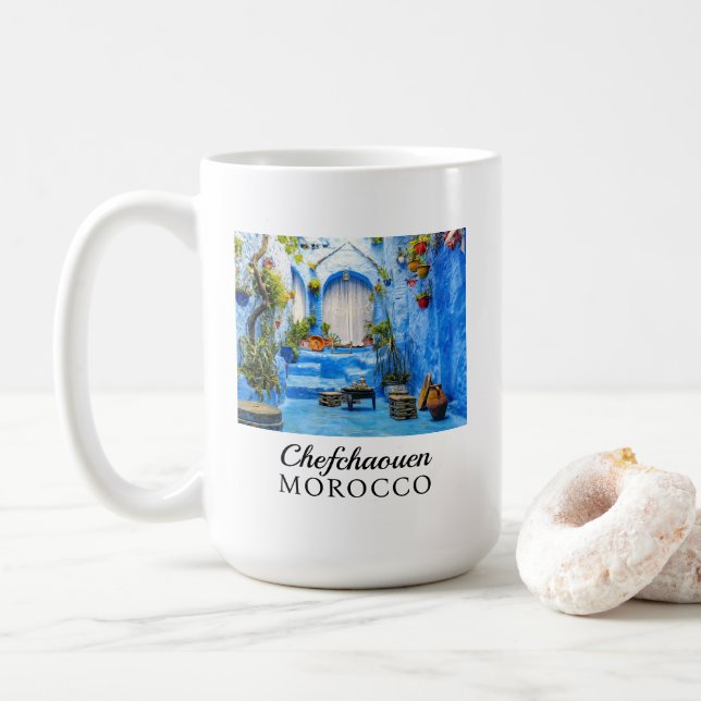Chefchaouen Blue City Morocco Oil Painting Boho Coffee Mug (With Donut)