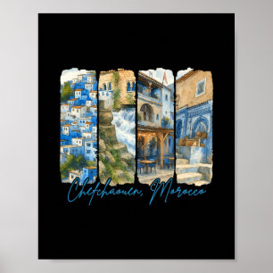 Chefchaouen Morocco Traveling Trip Brushstroke Sou Poster
