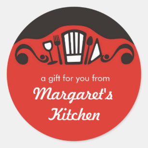 Chef's hat utensils wine gift tag kitchen stickers
