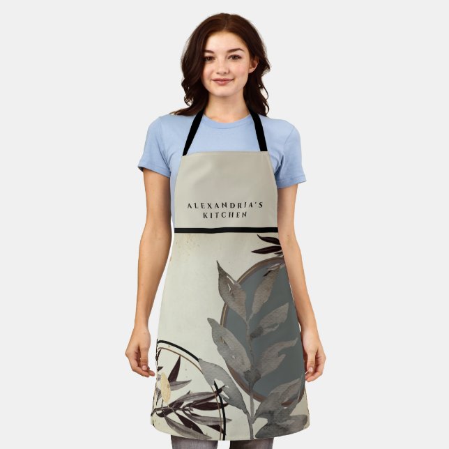 Chef's Kitchen Earthy Artistic Watercolor Leaf Apron (Worn)