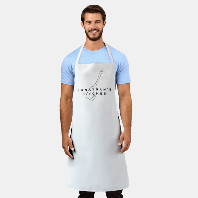 Chef's Kitchen Simple Black & White Spatula Apron (Worn)