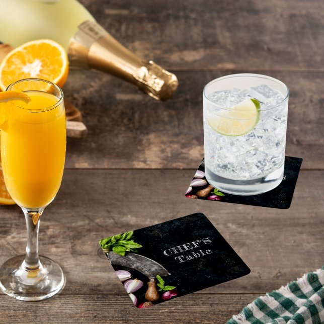 Chef's table rustic cooking food party square paper coaster (Creator Uploaded)