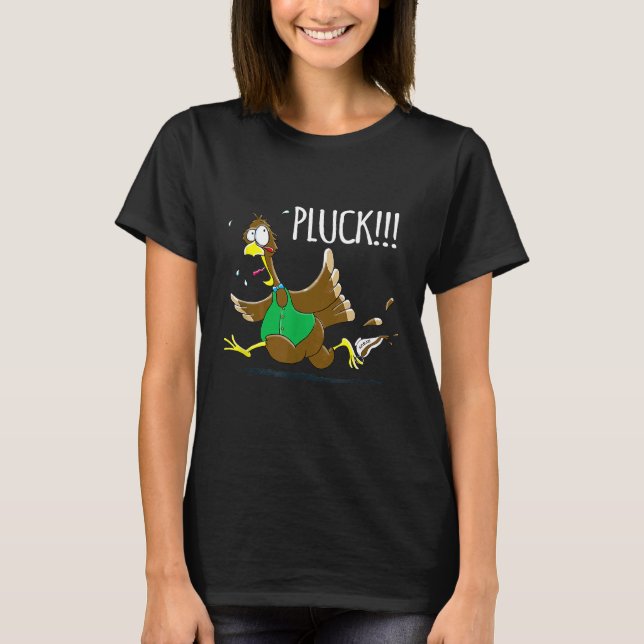 Chefs Thanksgiving Running Turkey Pluck T-Shirt (Front)