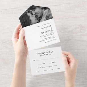 Chelsea Black and White Modern Wedding All In One Invitation