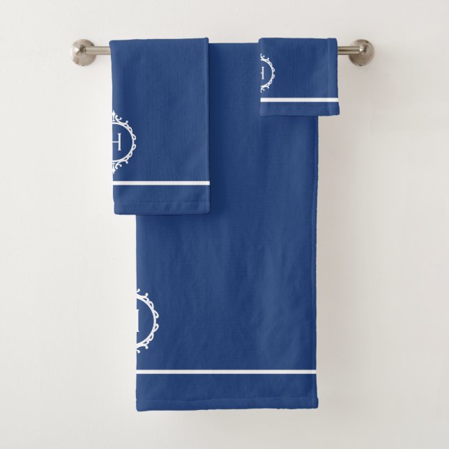 Chelsea Blue and White Monogrammed Towel (Insitu)