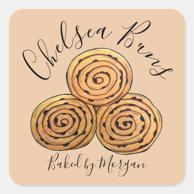 Chelsea Buns Currant Roll Bakery Baked Homemade By Square Sticker (Front)
