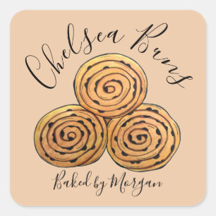 Chelsea Buns Currant Roll Bakery Baked Homemade By Square Sticker