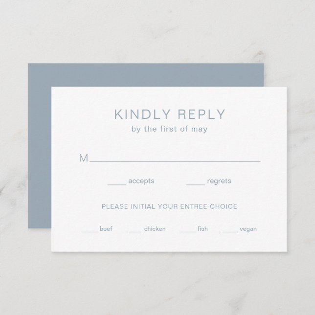Chelsea Dusty Blue Modern Wedding RSVP Card (Front/Back)